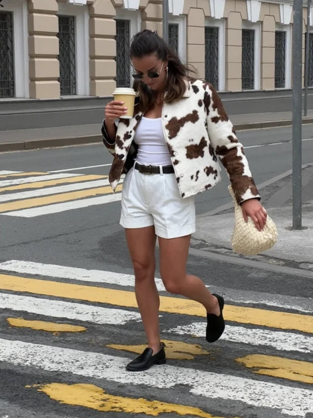 Elegante giacca da donna con motivo a mucca