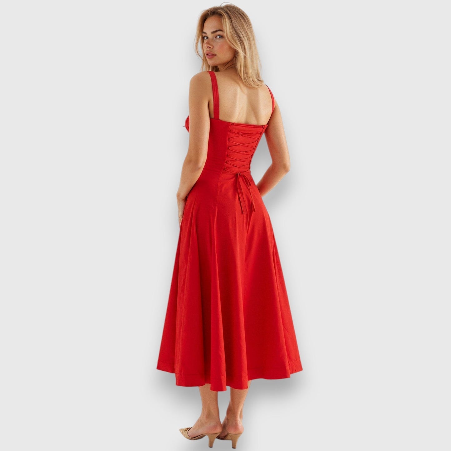 Elegante Gorsetkleid mit Midi-Länge und Fließendem Rock