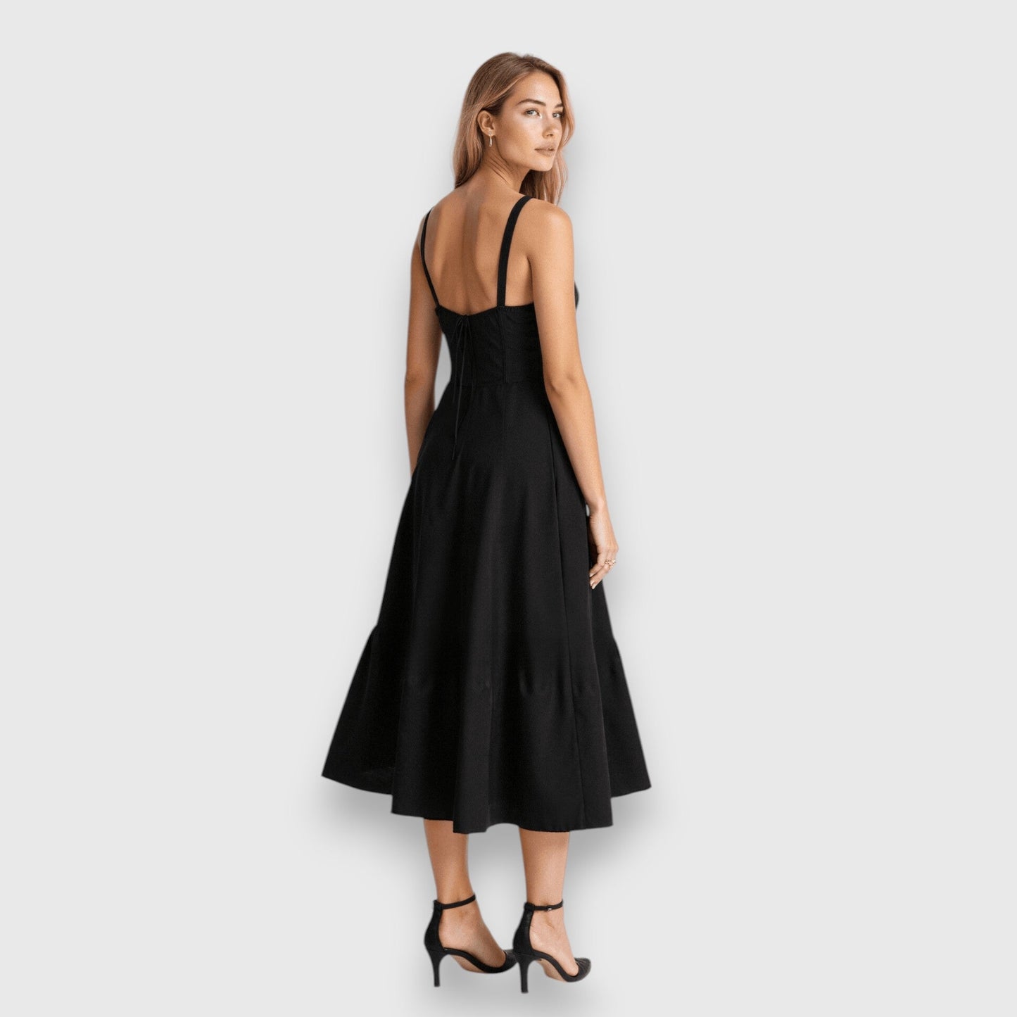 Elegante Gorsetkleid mit Midi-Länge und Fließendem Rock