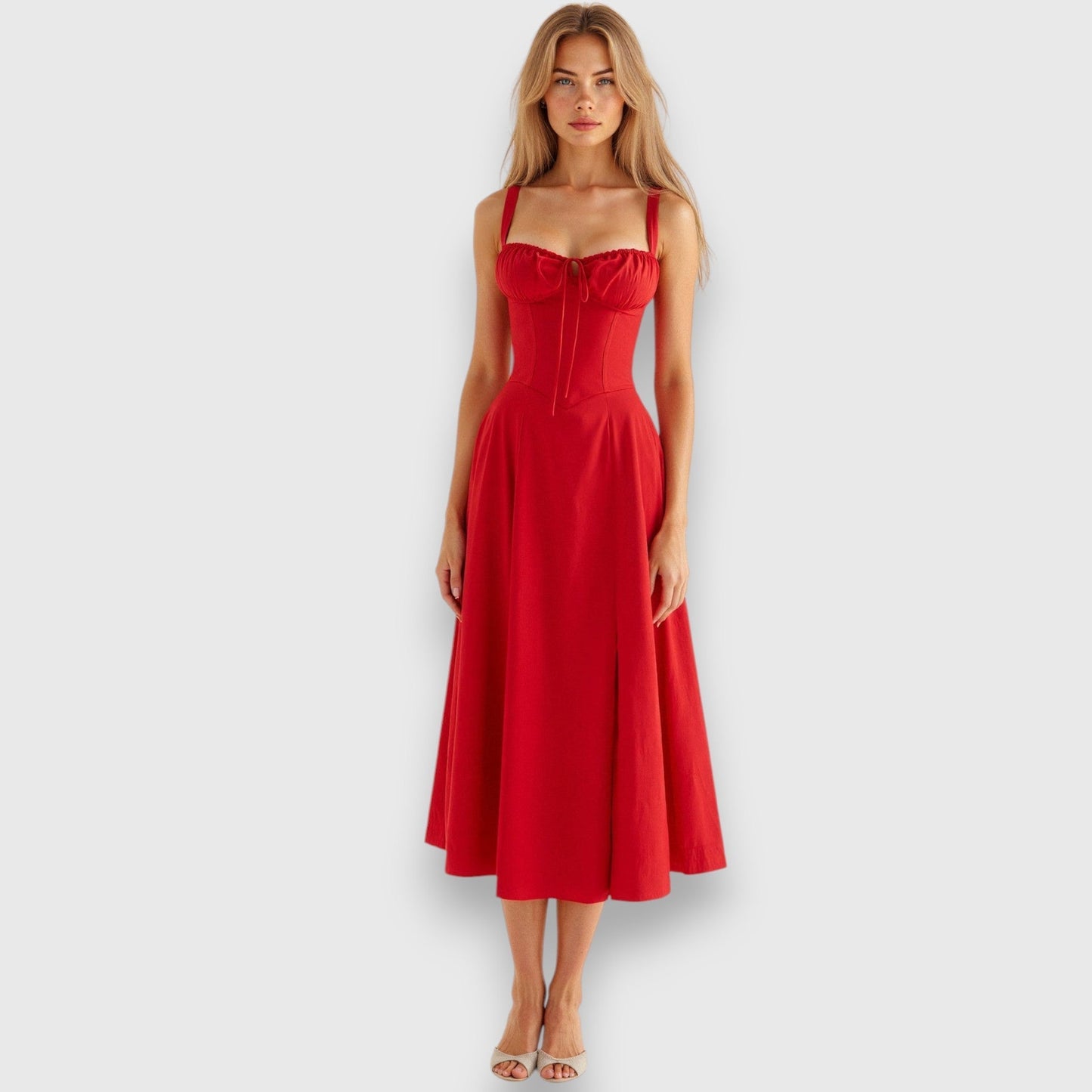 Elegante Gorsetkleid mit Midi-Länge und Fließendem Rock