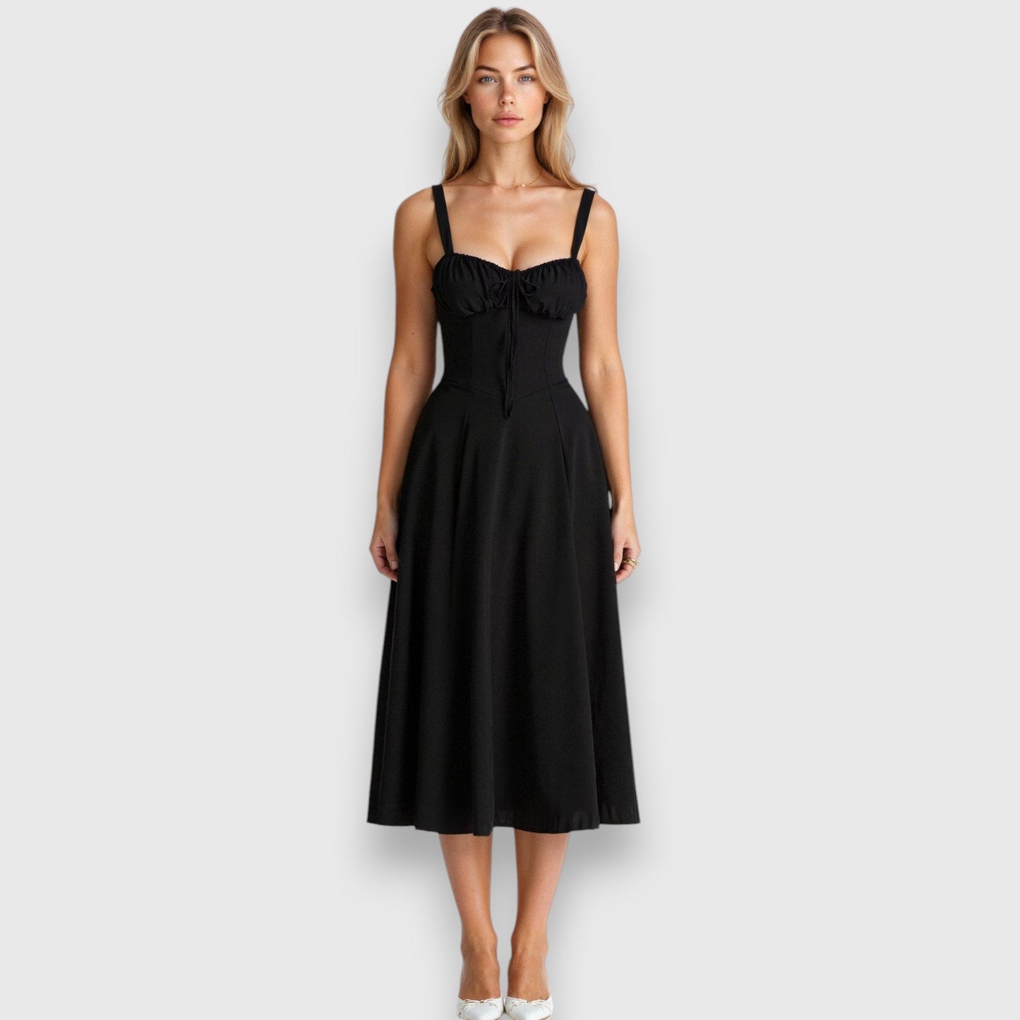 Elegante Gorsetkleid mit Midi-Länge und Fließendem Rock