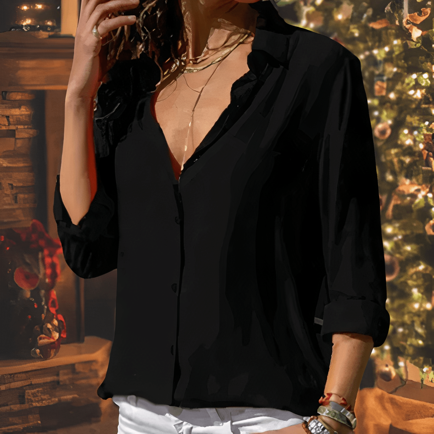 Elegante Langärmelige Chiffonbluse für Frauen