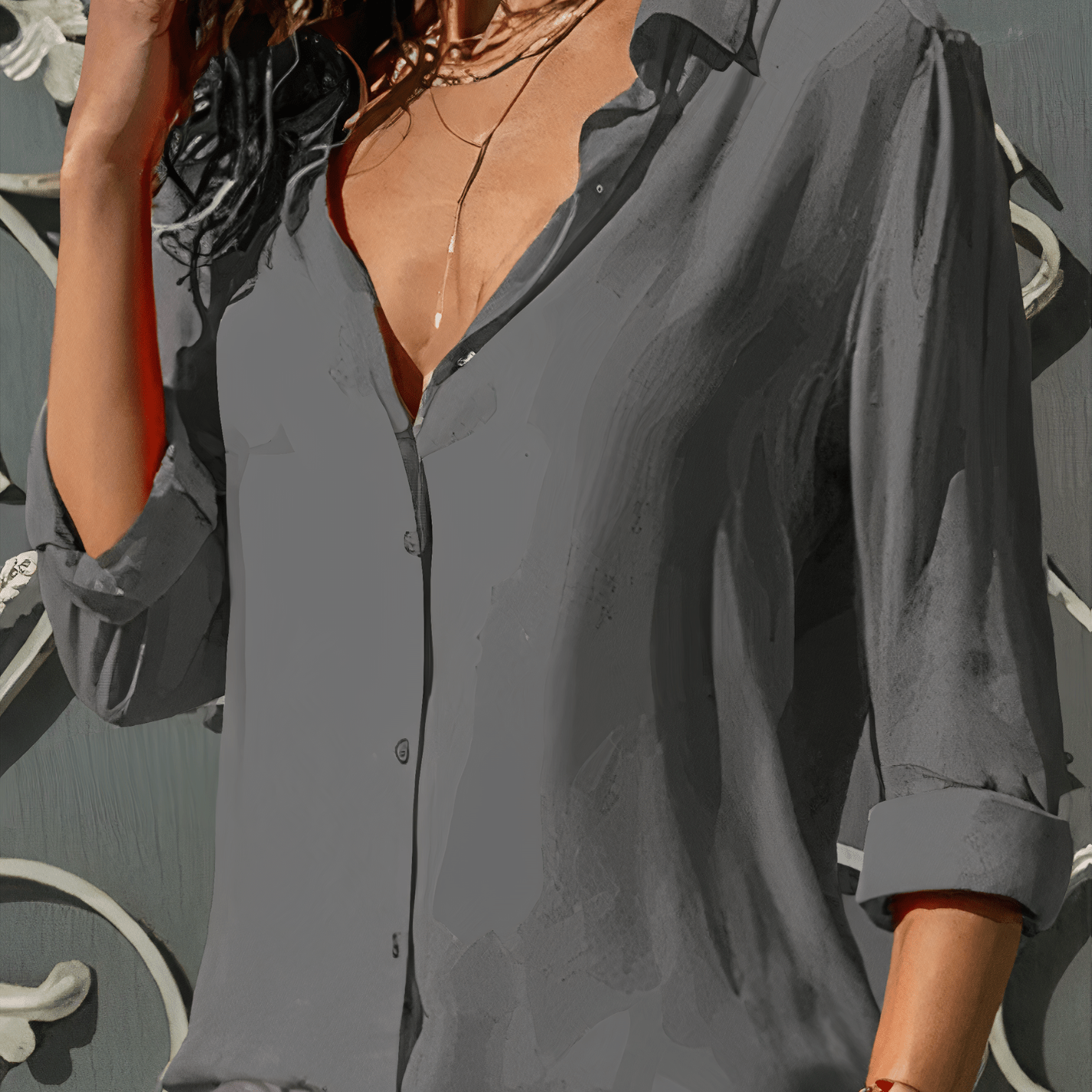 Elegante Langärmelige Chiffonbluse für Frauen