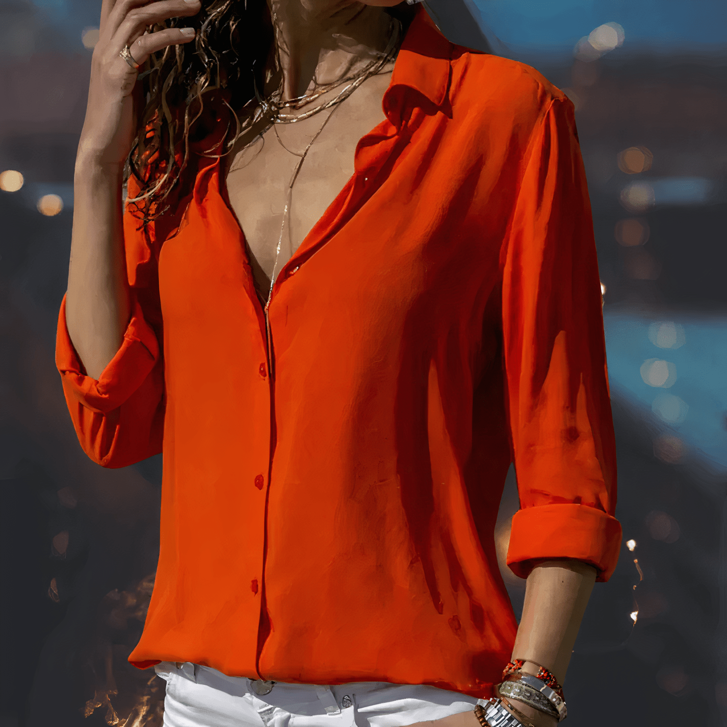 Elegante Langärmelige Chiffonbluse für Frauen