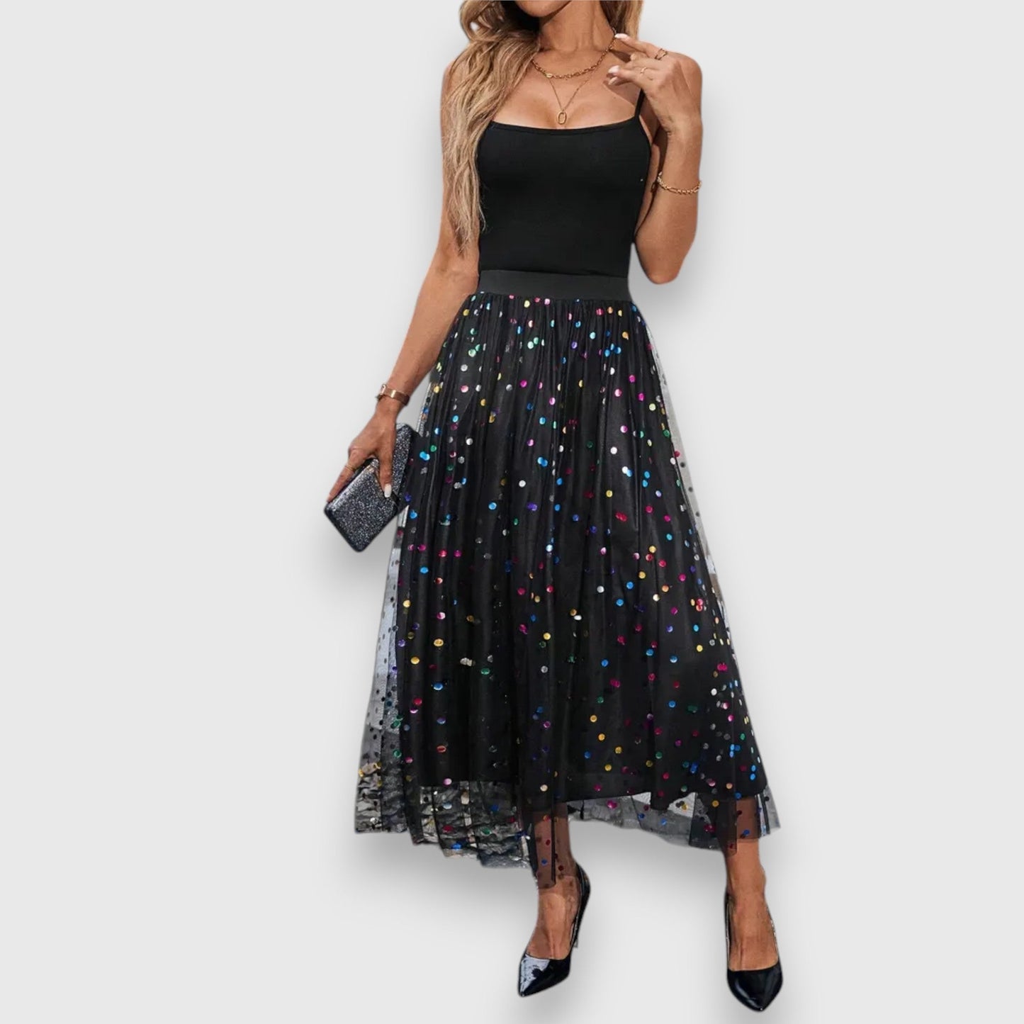 Elegant long skirt with dots
