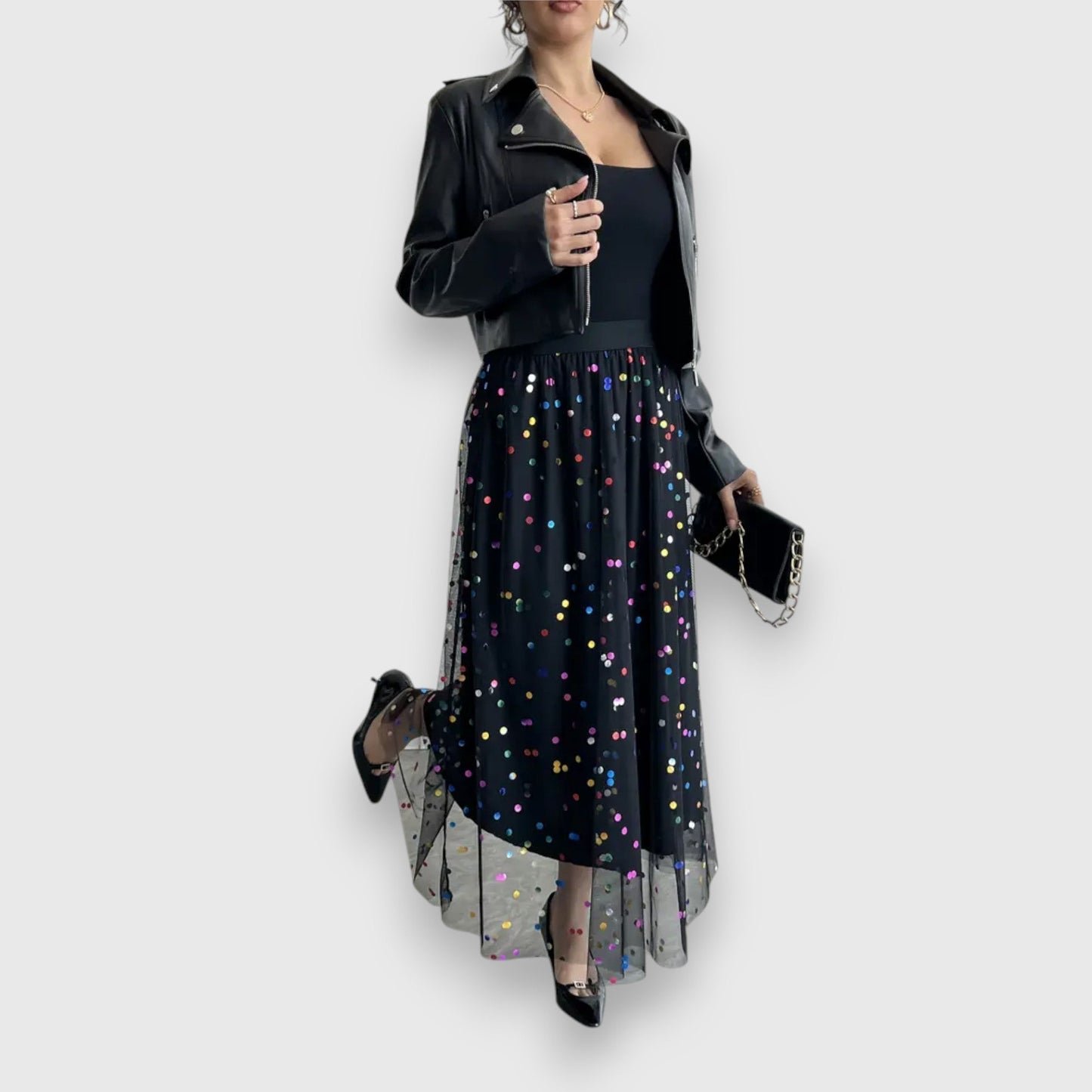 Elegant long skirt with dots