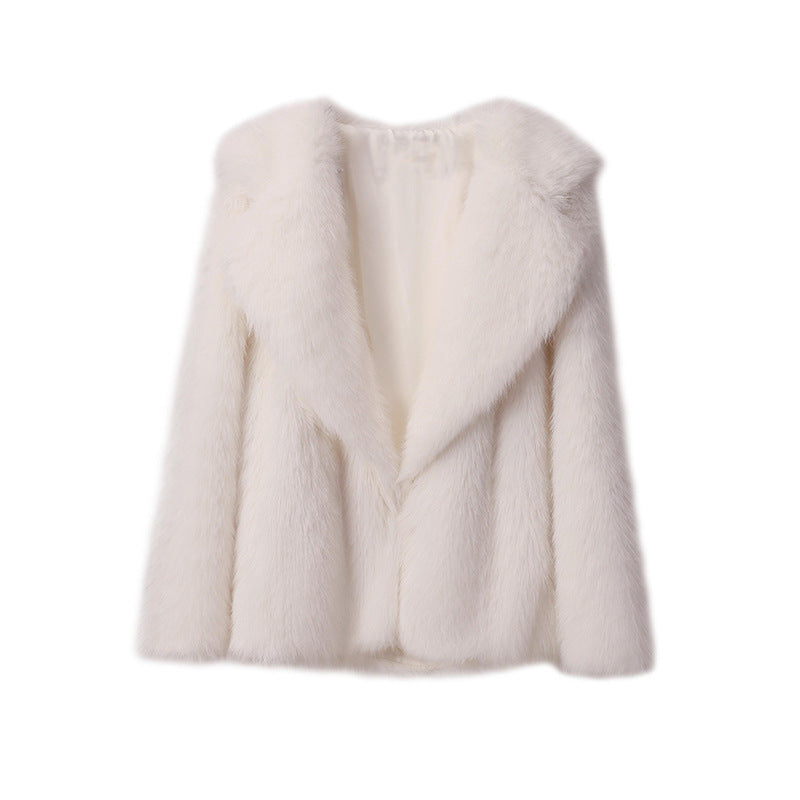 Elegante Weiße Kunstpelzjacke mit Langen Ärmeln
