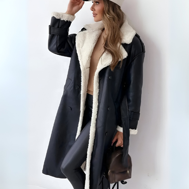 Elegante Winterjacke aus PU-Leder mit Fleecefutter