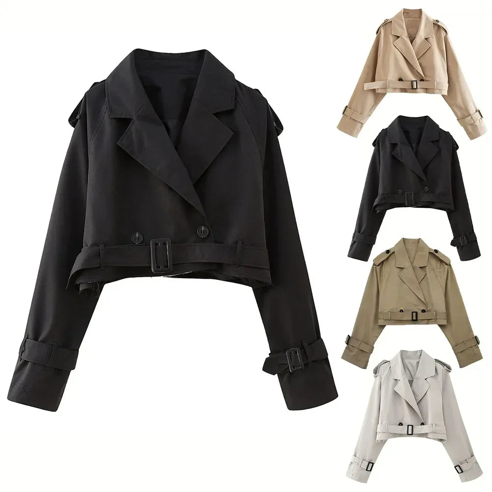 Eleganter Damen Cropped Jacke mit Gürtel
