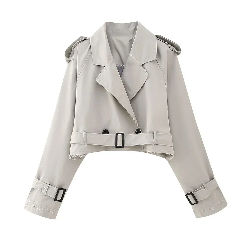 Eleganter Damen Cropped Jacke mit Gürtel