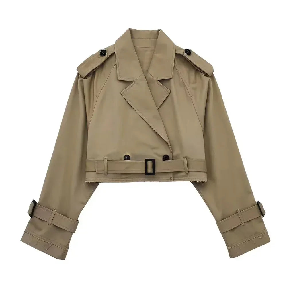 Eleganter Damen Cropped Jacke mit Gürtel