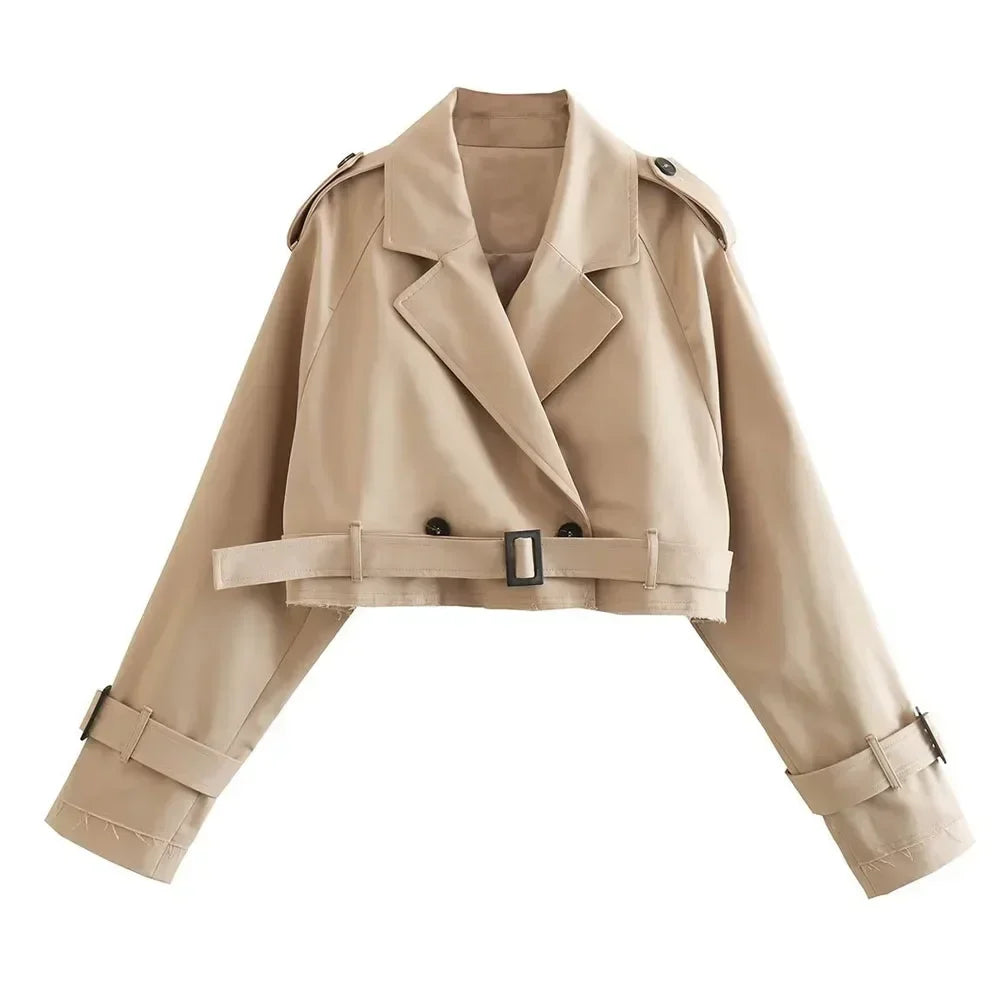 Eleganter Damen Cropped Jacke mit Gürtel