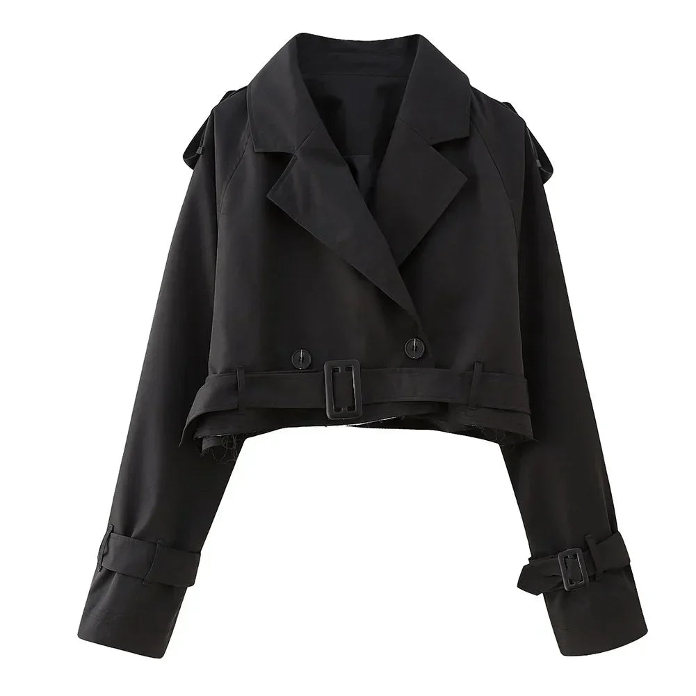 Eleganter Damen Cropped Jacke mit Gürtel