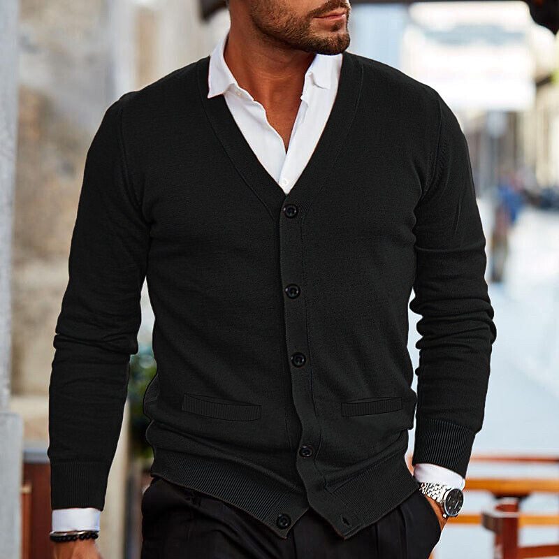 Eleganter Herren Cardigan mit V-Ausschnitt und Knöpfen – Casual Stil für jede Gelegenheit