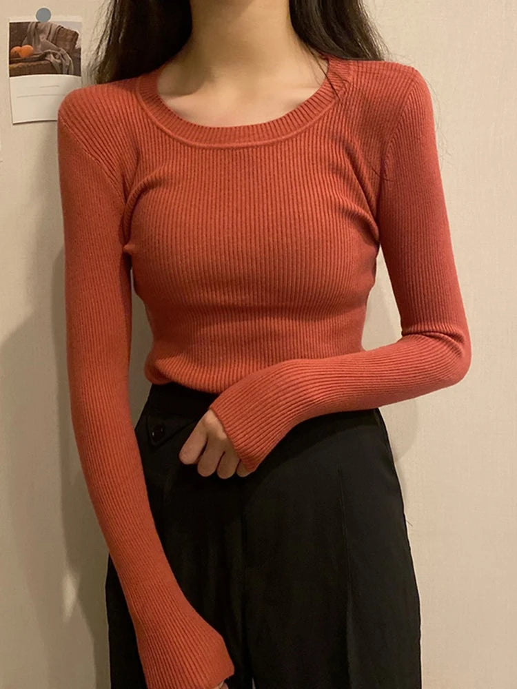 Eleganter O-Hals Pullover Damen