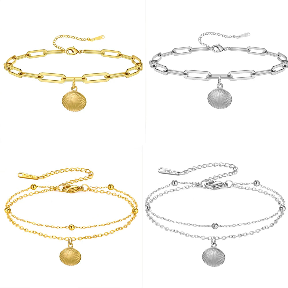 Elegantes Armband Damen aus Edelstahl mit Muschel-Anhänger in farbe