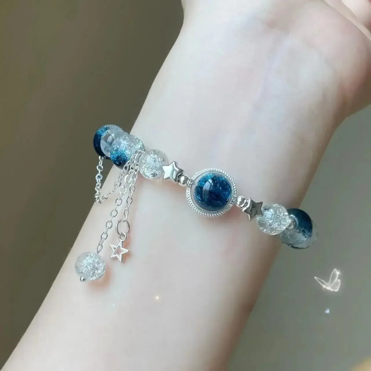 Elegantes Armband Damen mit Sternenanhänger und Blauen Kristallperlen