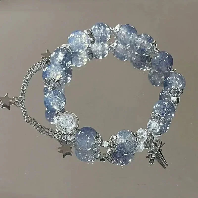 Elegantes Armband Damen mit Sternenanhänger und Blauen Kristallperlen