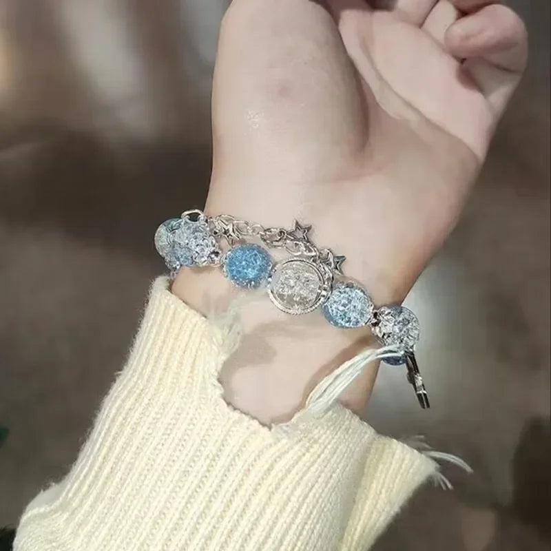 Elegantes Armband Damen mit Sternenanhänger und Blauen Kristallperlen