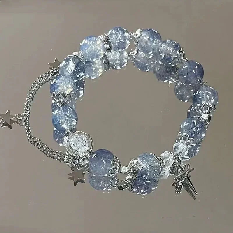 Elegantes Armband Damen mit Sternenanhänger und Blauen Kristallperlen