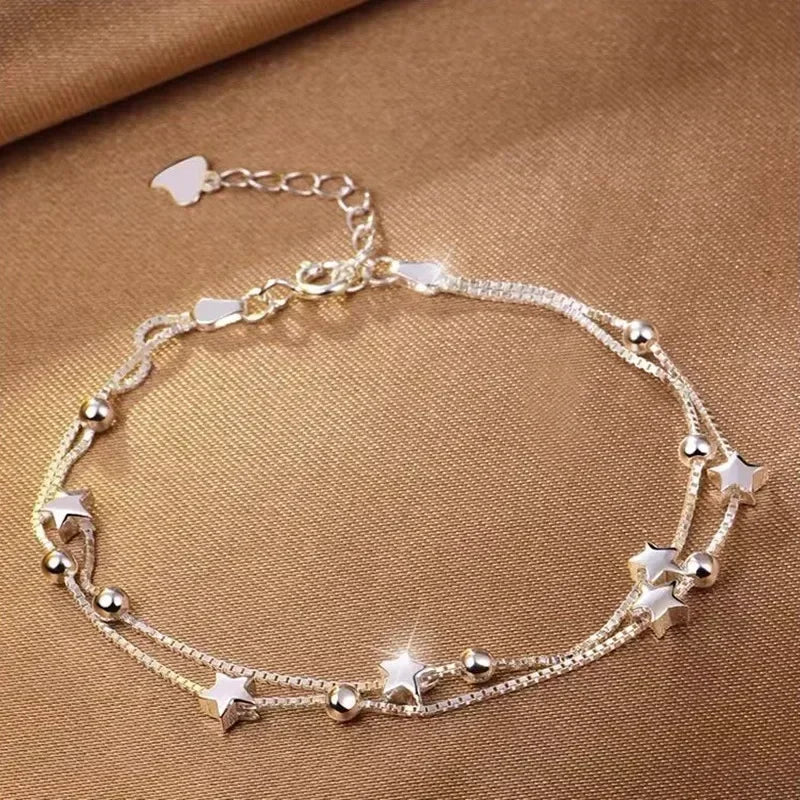 Elegantes Armband Damen mit Sternenanhänger und Blauen Kristallperlen