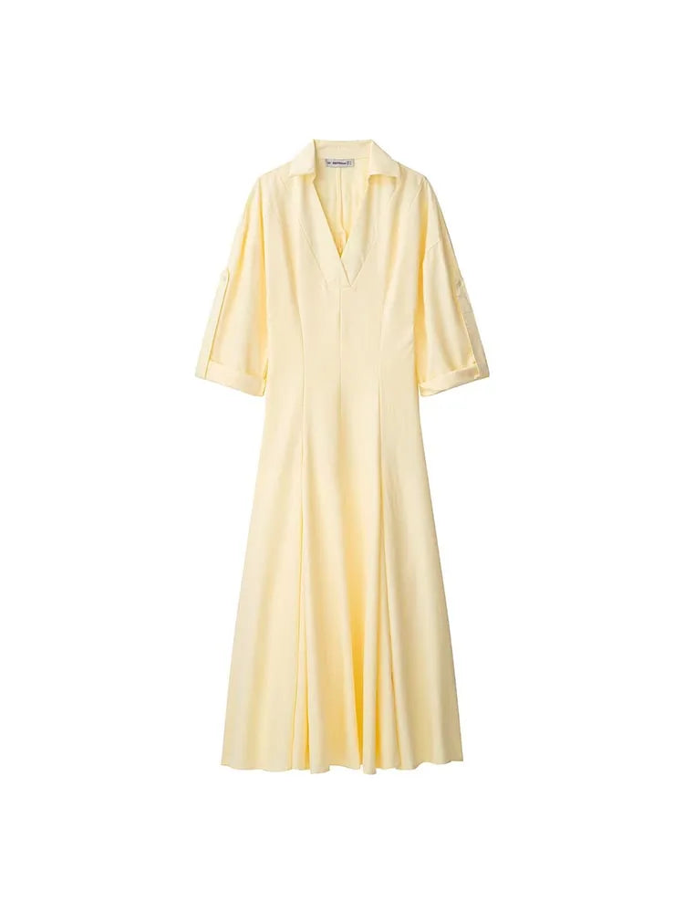 Elegant women's midi dress with V-neckline