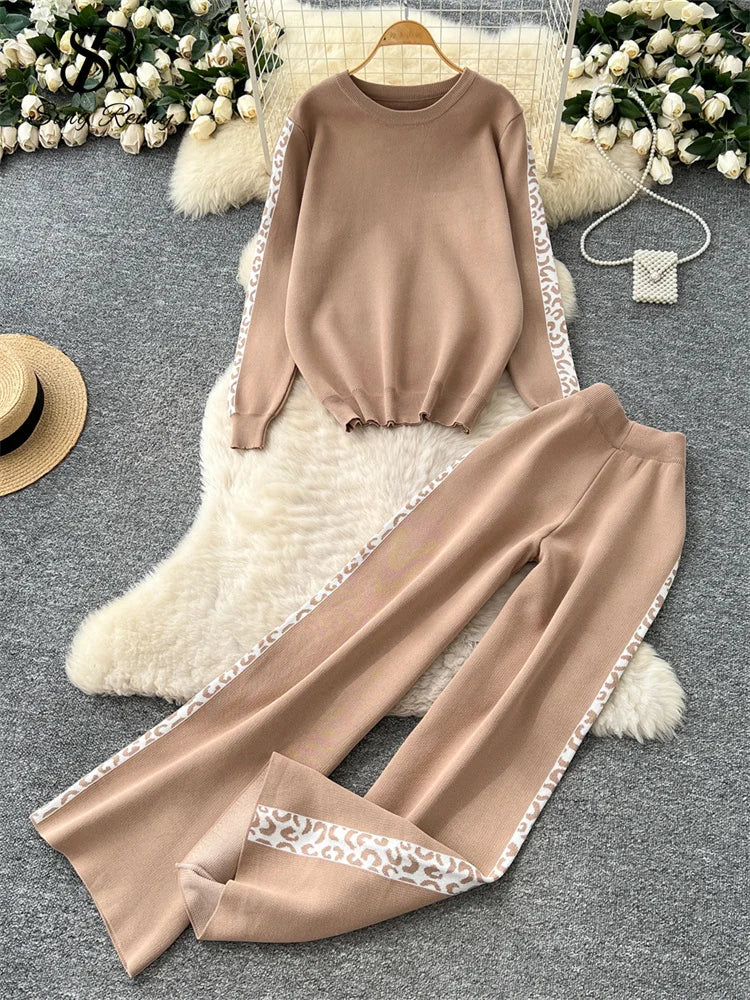 Elegantes Damen Strickset mit Pullover und Weitbein-Hosen