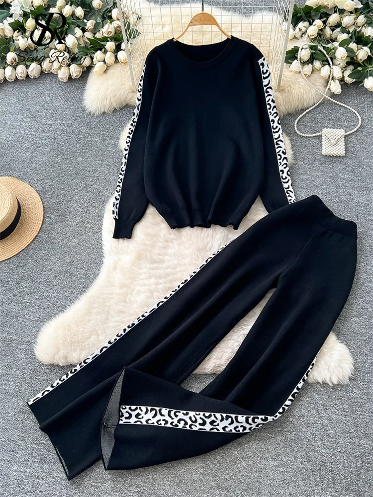Elegantes Damen Strickset mit Pullover und Weitbein-Hosen