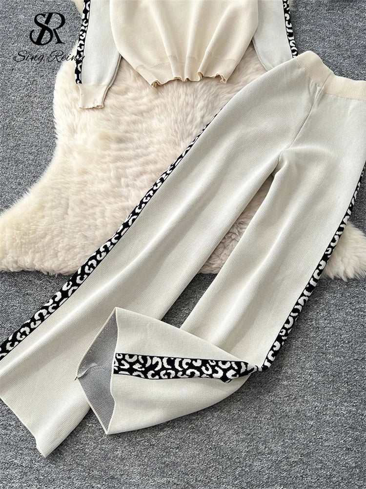 Elegantes Damen Strickset mit Pullover und Weitbein-Hosen