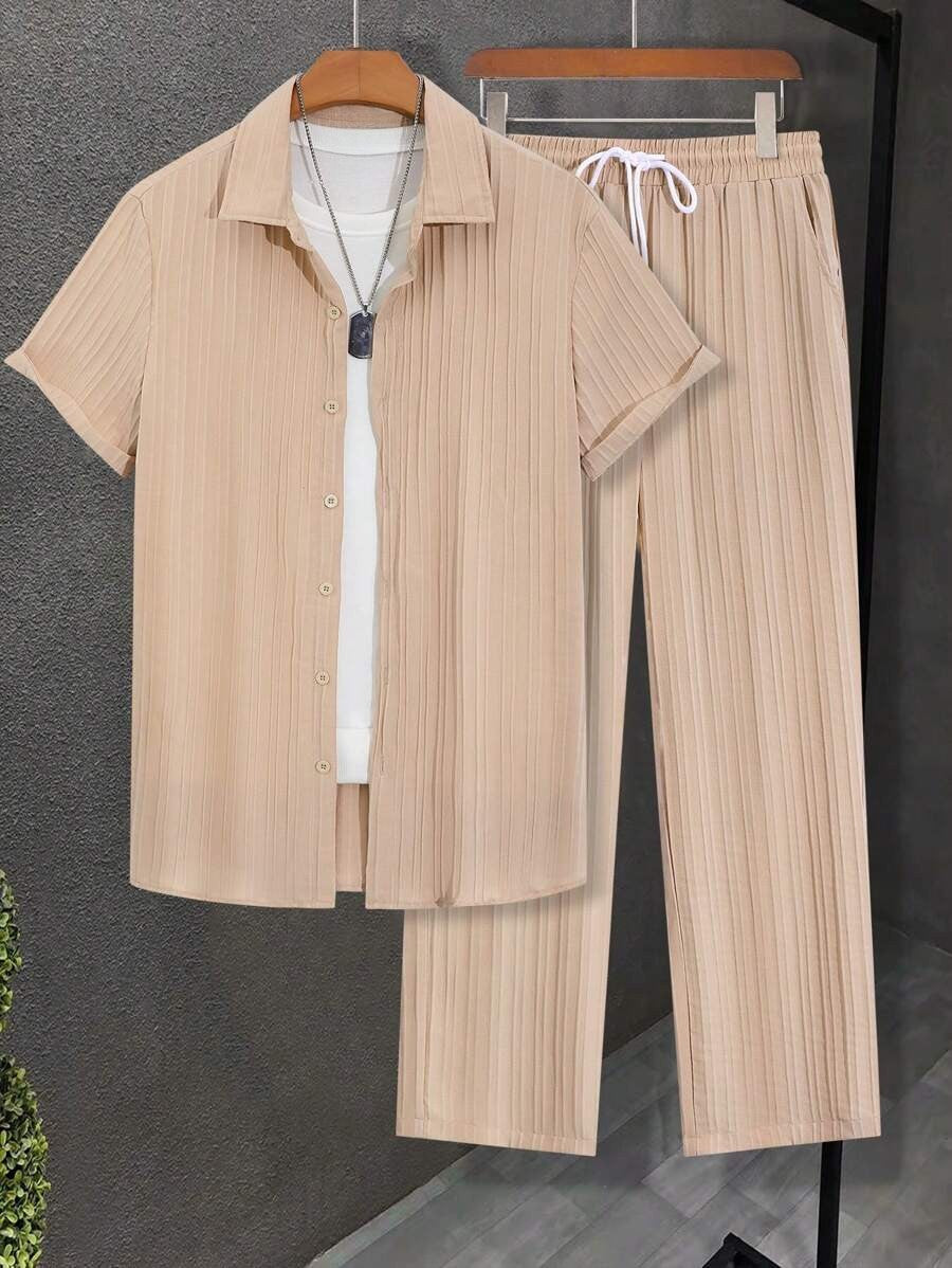 Elegantes Kurzarm Set mit Knopfleiste und Gummizug