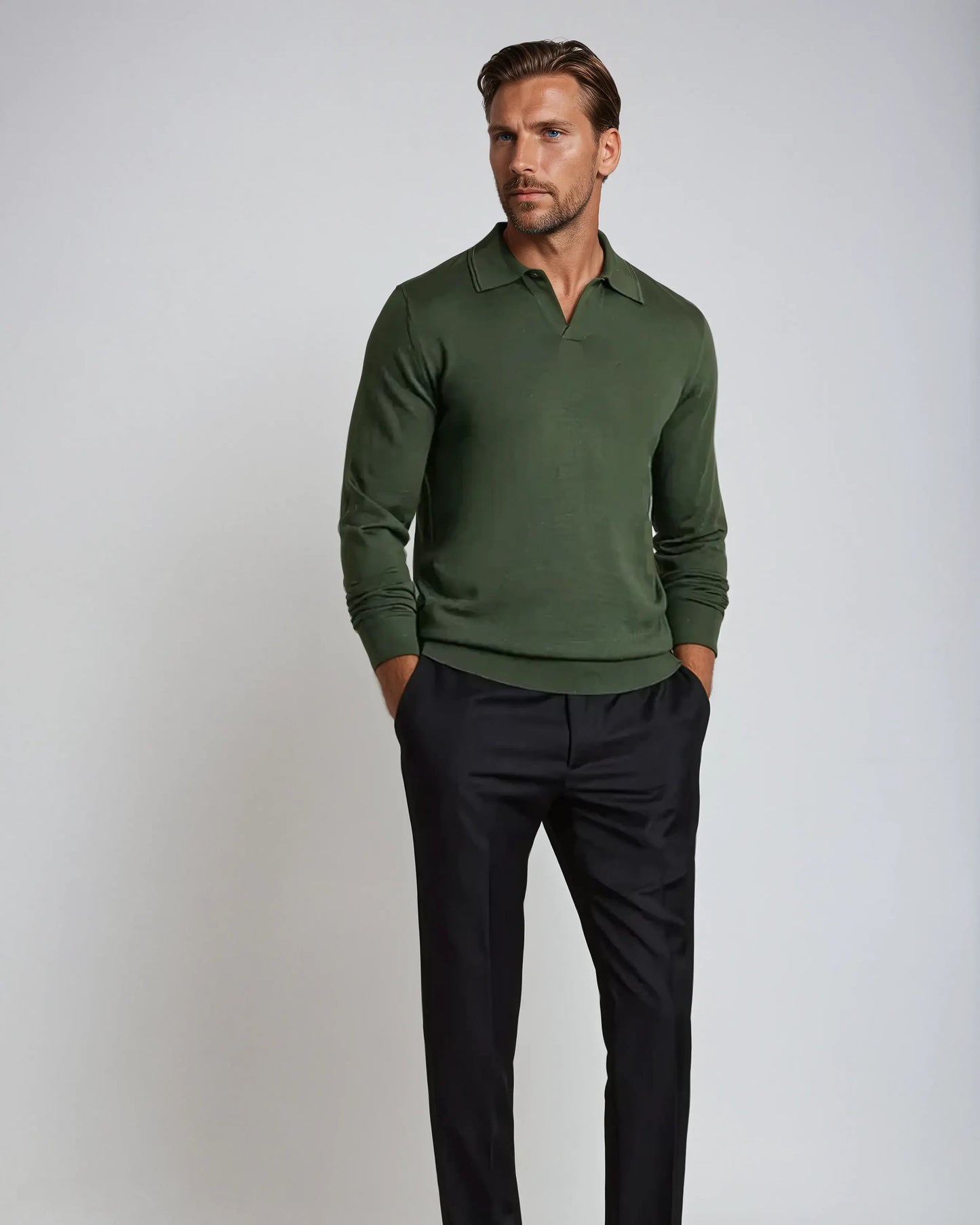 Elegantes Langarm-Polo in Grün mit Modernem Schnitt für Herren