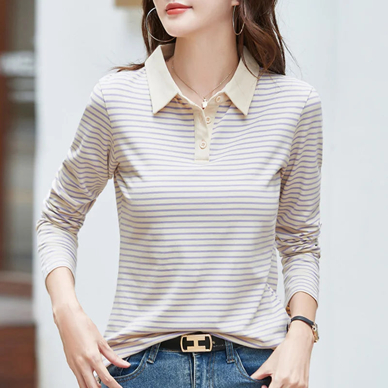 Elegantes Langarm-Poloshirt Damen aus Baumwolle