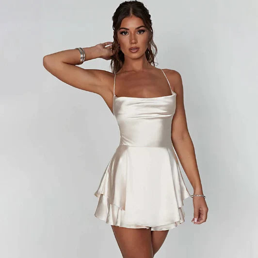 Elegant backless satin dress with side slit