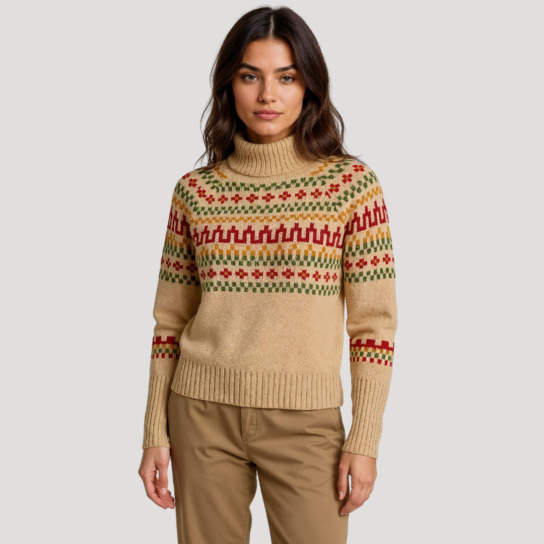 Women's knitted sweater with turtleneck and winter pattern warm and stylish for cold days
