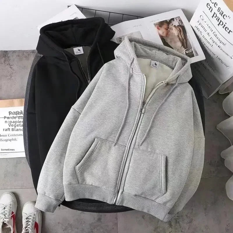 Fleecegefütterte Cardigan mit Kapuze