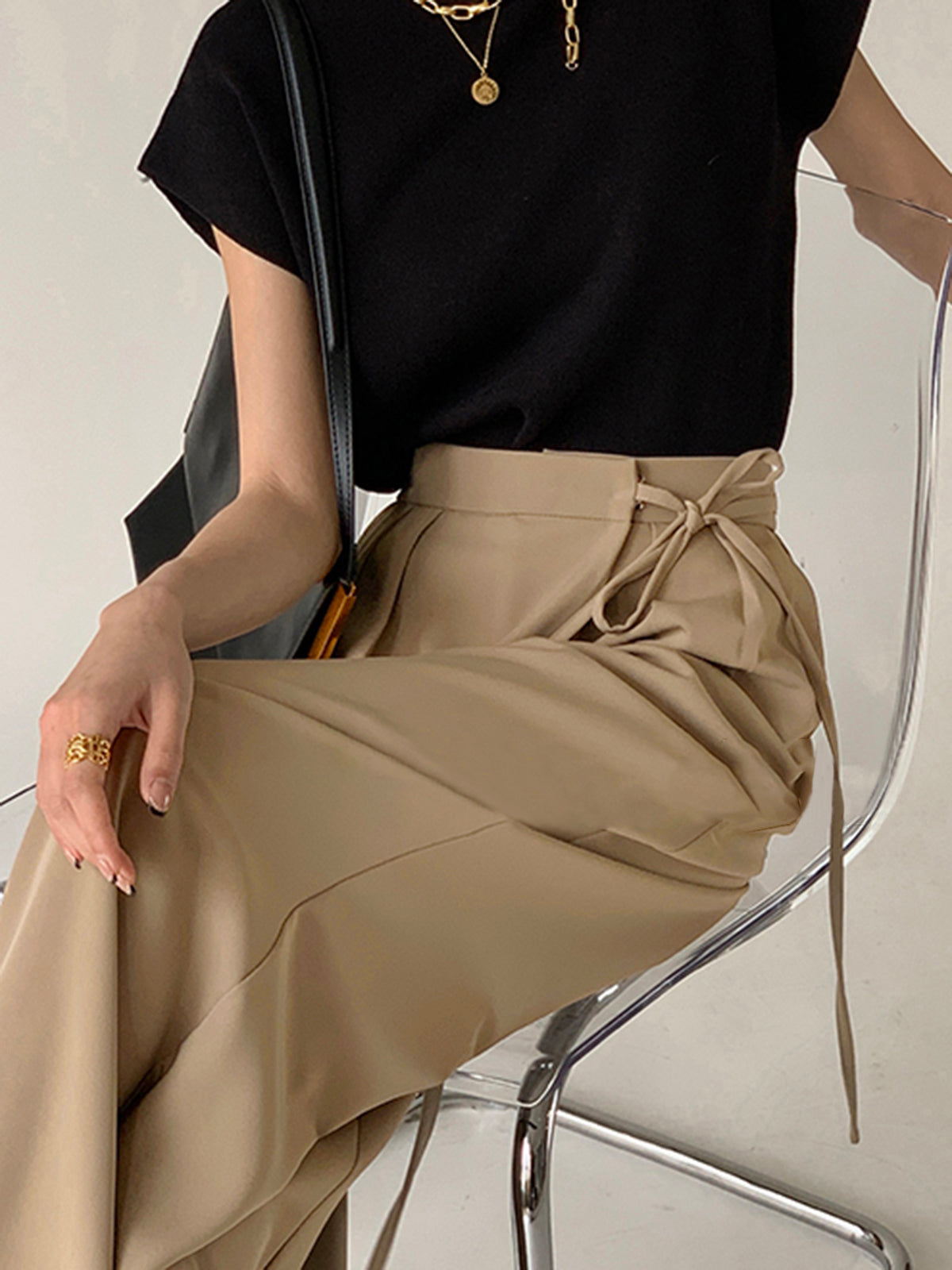 Fließendes Weitbein-Kleid für Damen mit Taillenbund