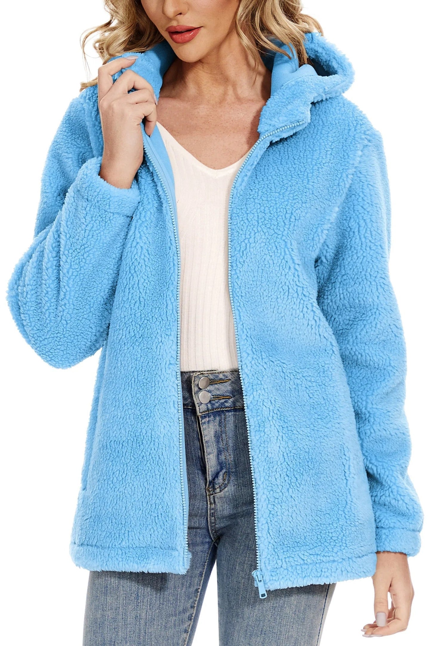 Fluffy Fleecejacke für Frauen mit Kapuze