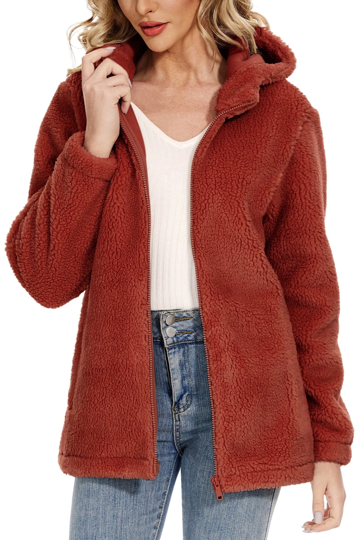 Fluffy Fleecejacke für Frauen mit Kapuze