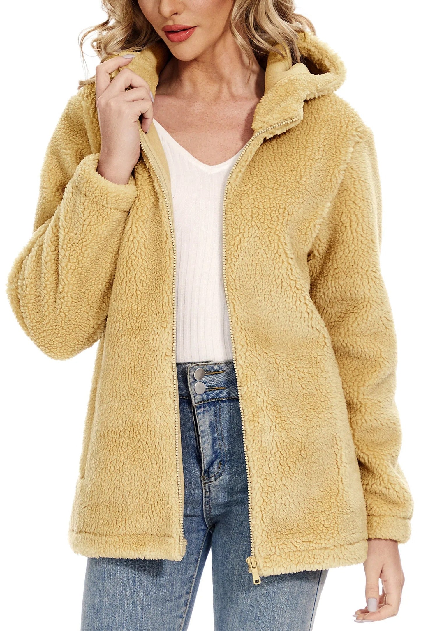 Fluffy Fleecejacke für Frauen mit Kapuze