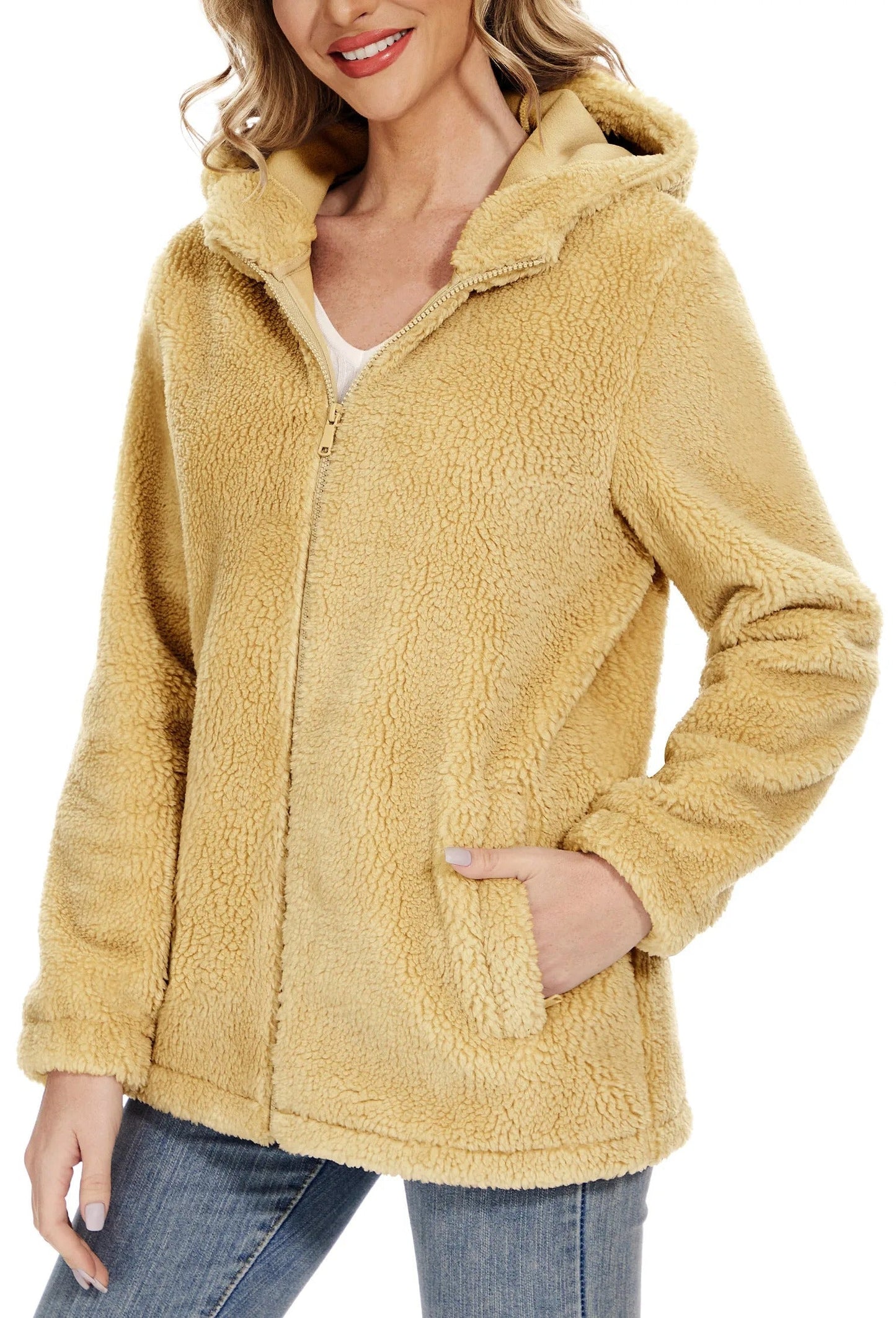 Fluffy Fleecejacke für Frauen mit Kapuze