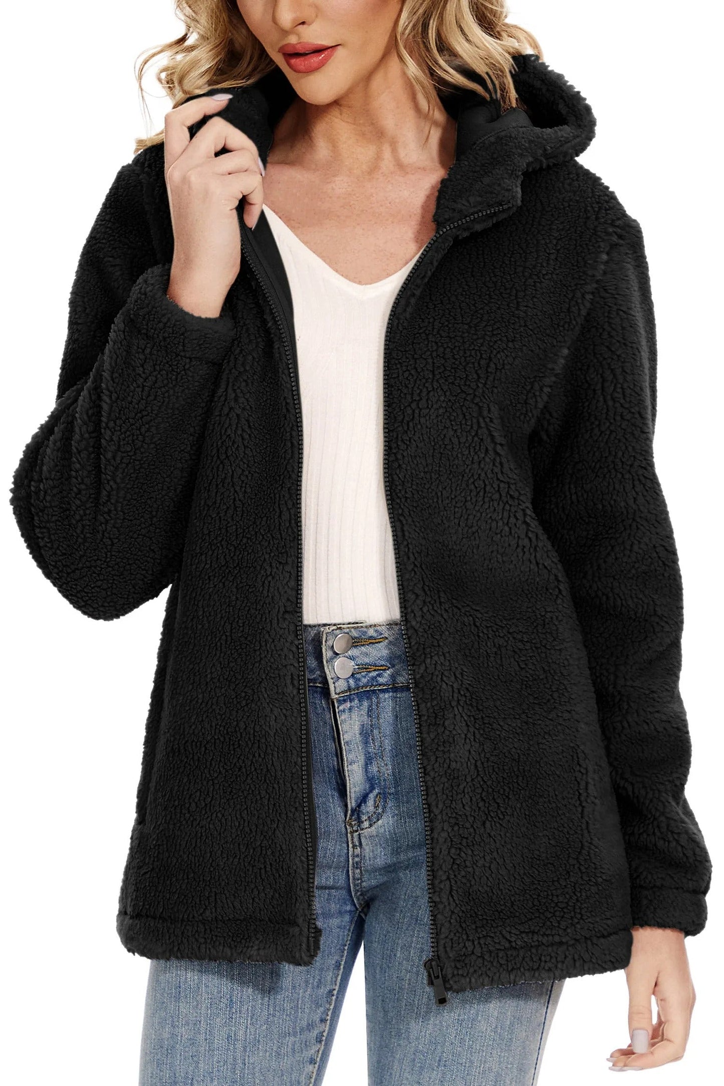 Fluffy Fleecejacke für Frauen mit Kapuze