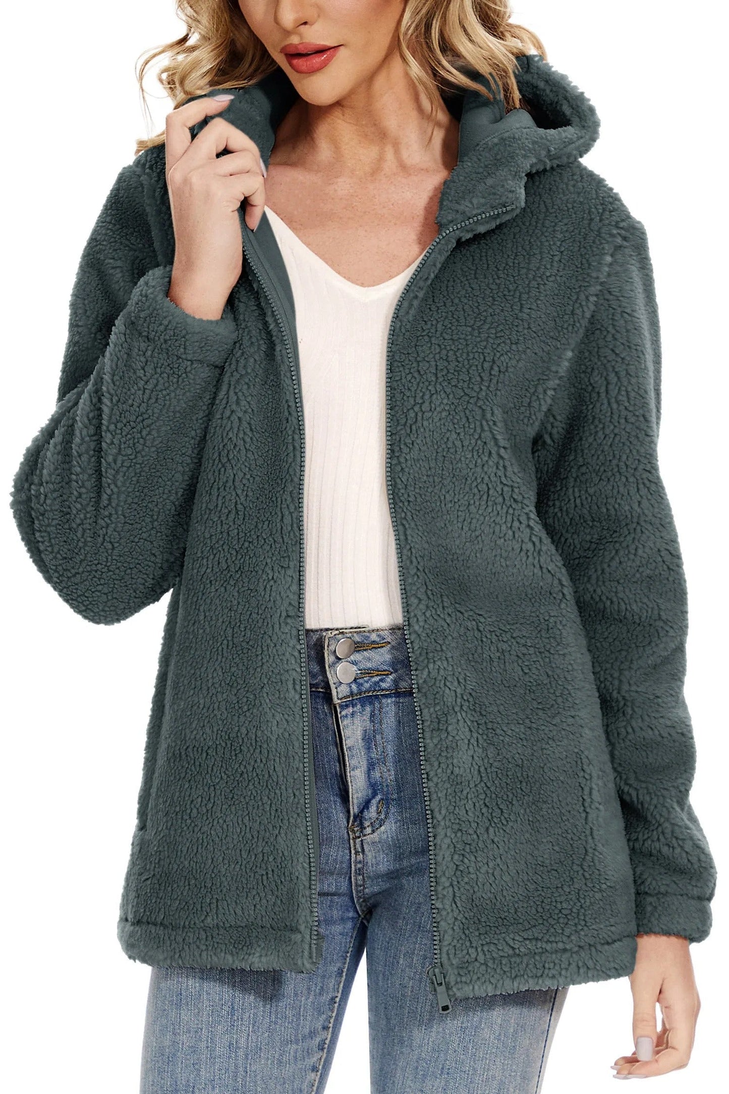 Fluffy Fleecejacke für Frauen mit Kapuze