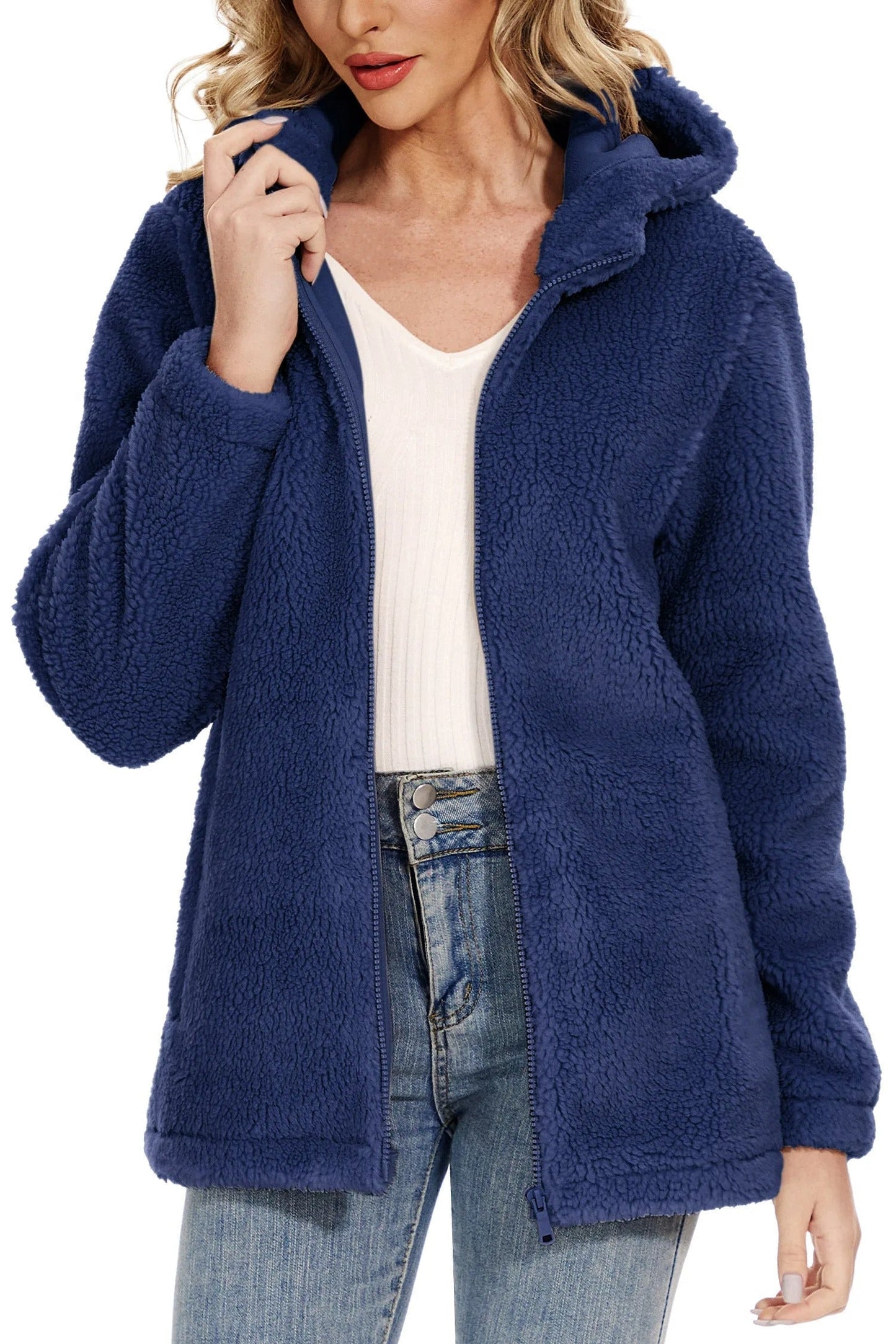 Fluffy Fleecejacke für Frauen mit Kapuze