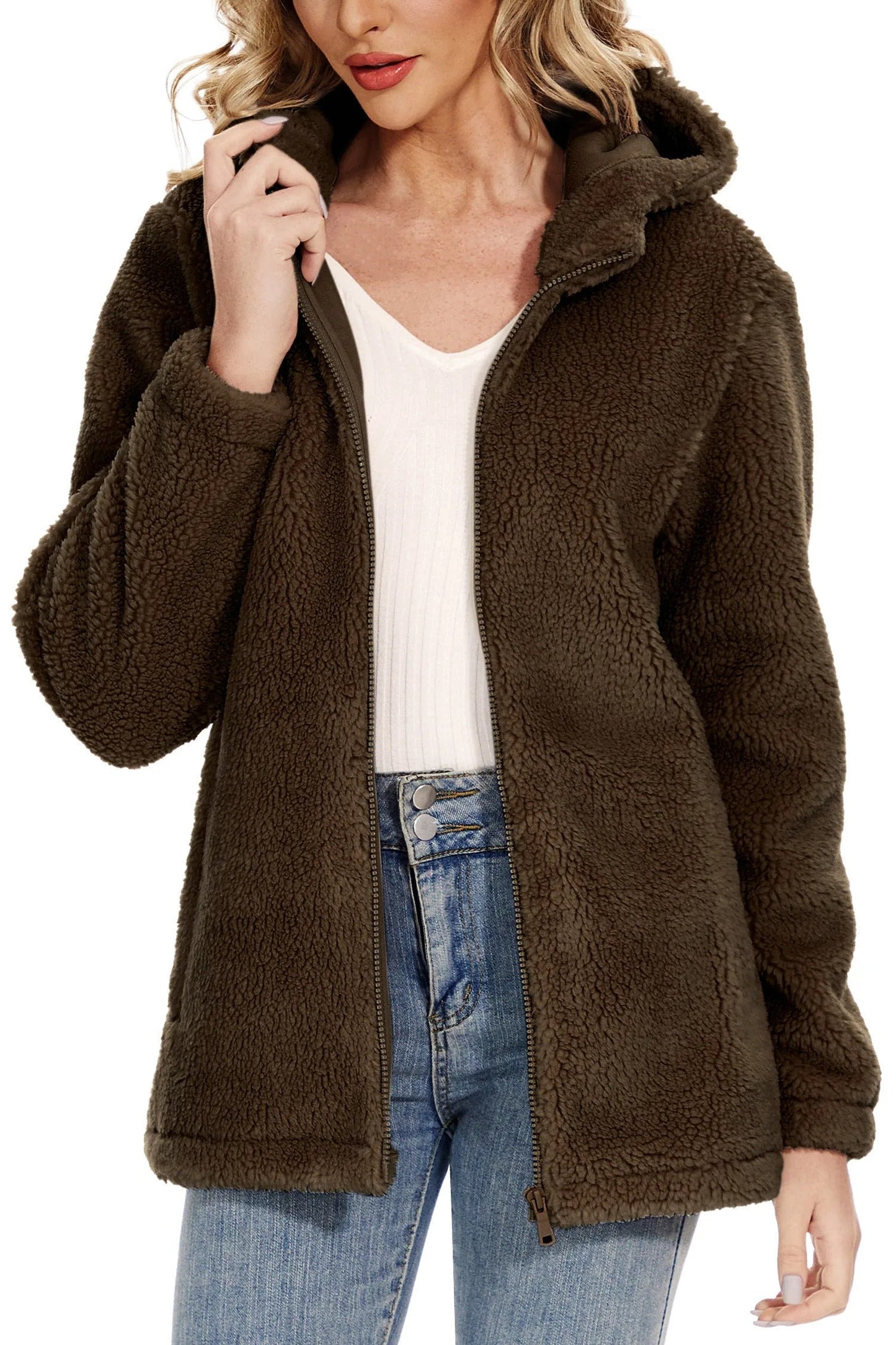 Fluffy Fleecejacke für Frauen mit Kapuze
