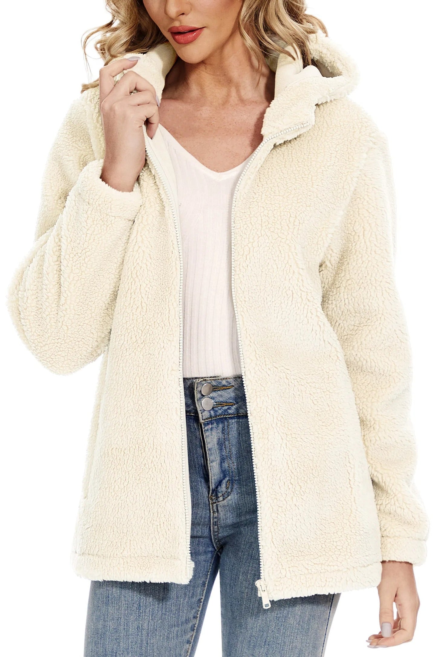 Fluffy Fleecejacke für Frauen mit Kapuze