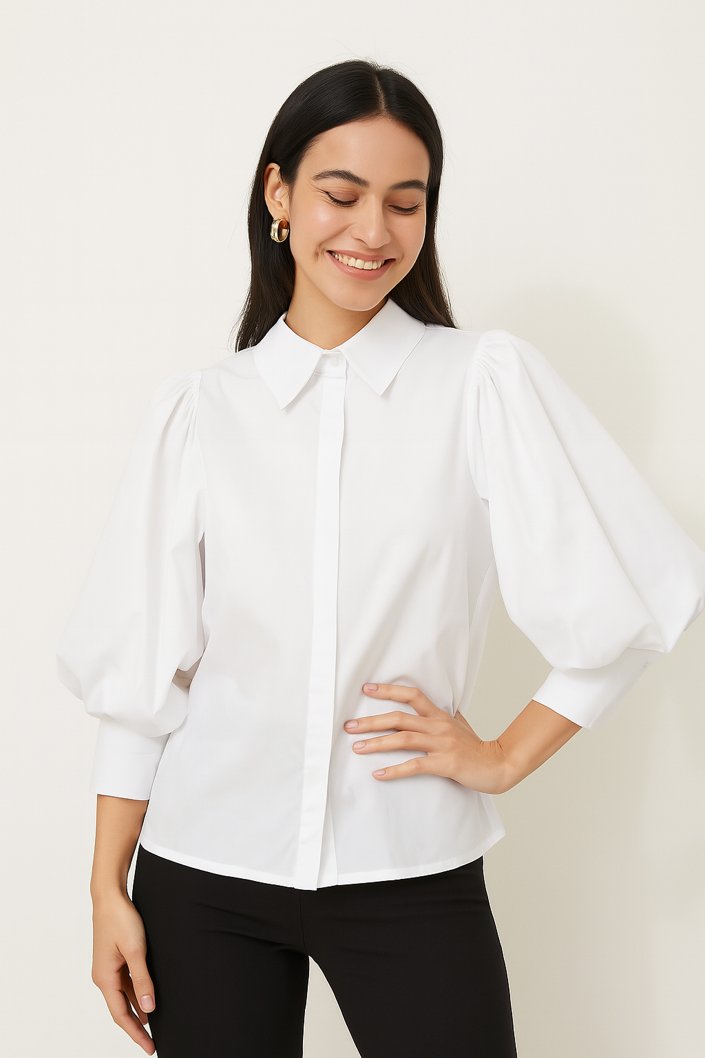 Gestreifte Bluse mit Puffärmeln