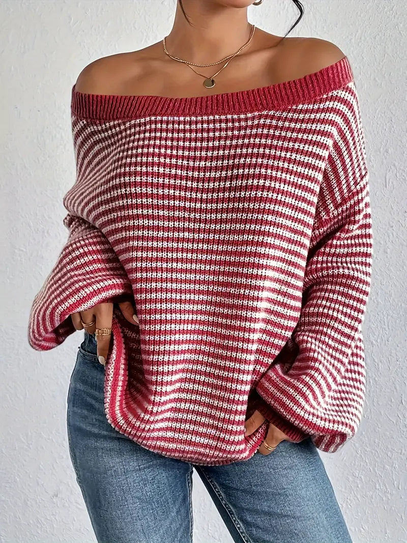 Gestreifte Off-Shoulder Pullover für Damen