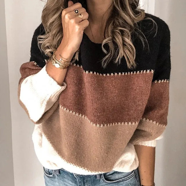 Gestreifter Pullover Damen mit Rundhalsausschnitt