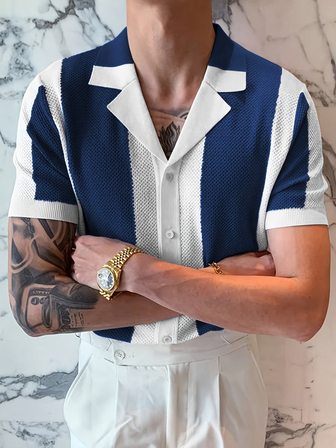 Gestreiftes Herren Shirt mit Reverskragen