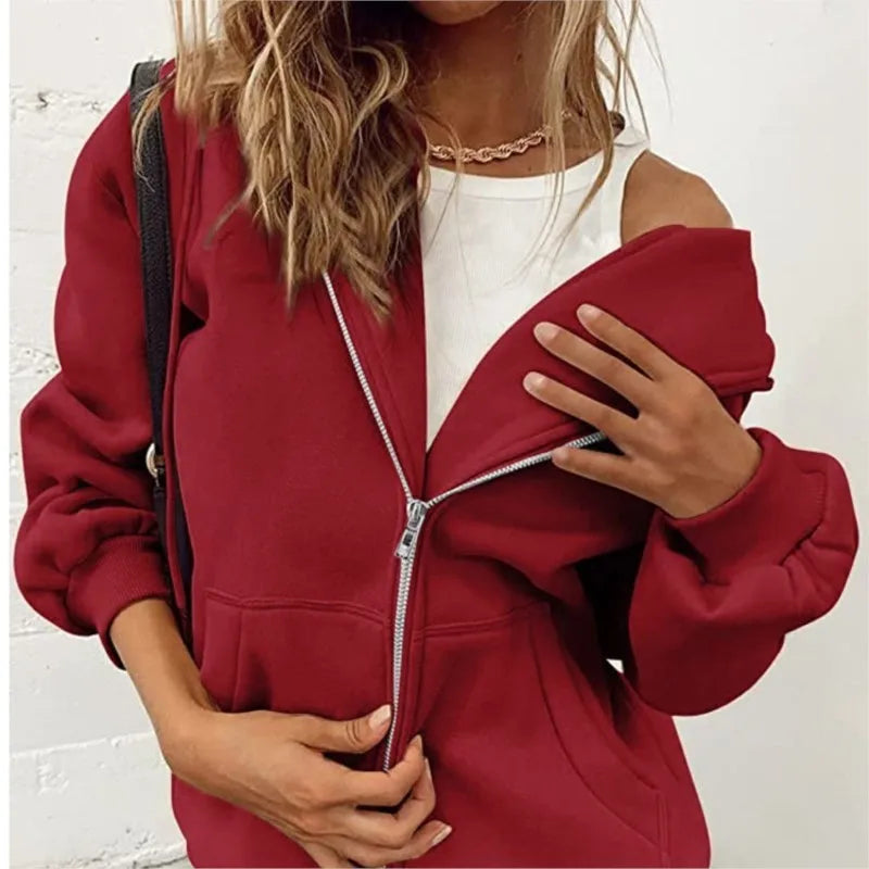 Damen Hoodie Zip-Up Sweatshirt